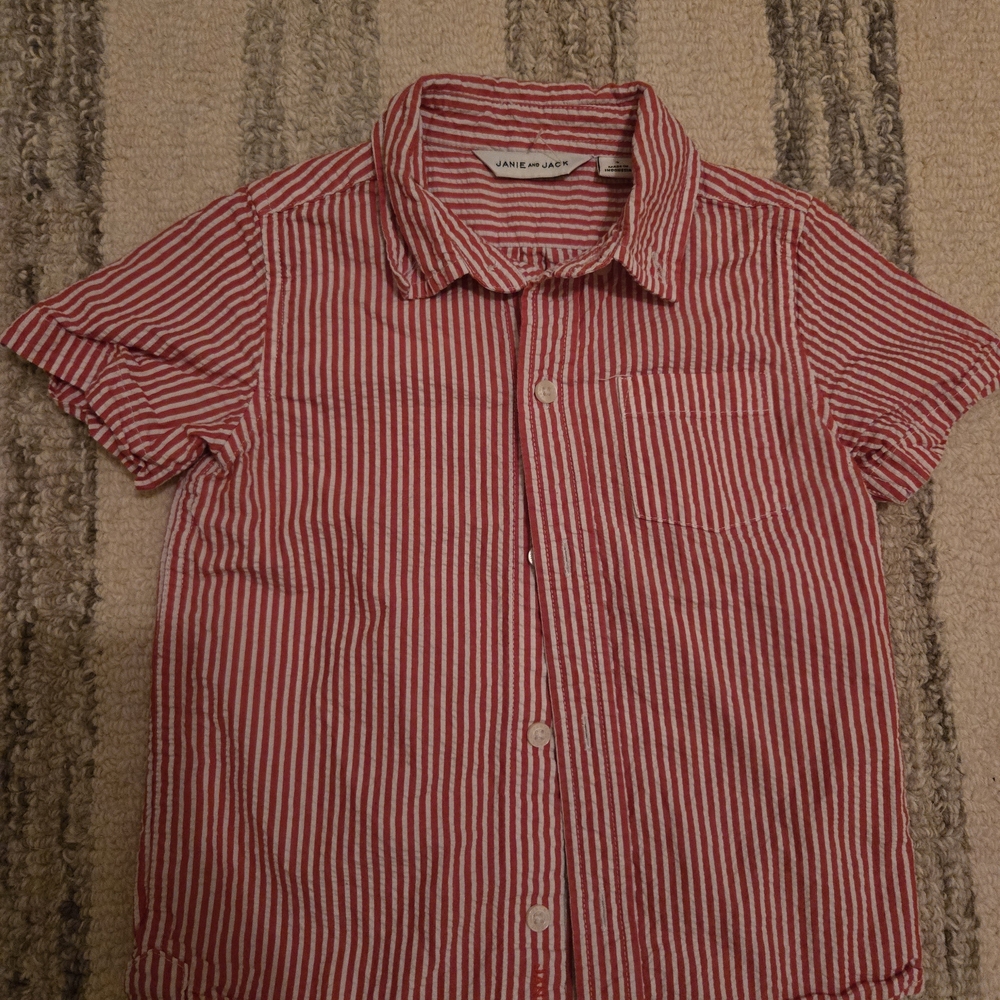 Janie & Jack Boys Red Seersucker Button-Down – Size 3